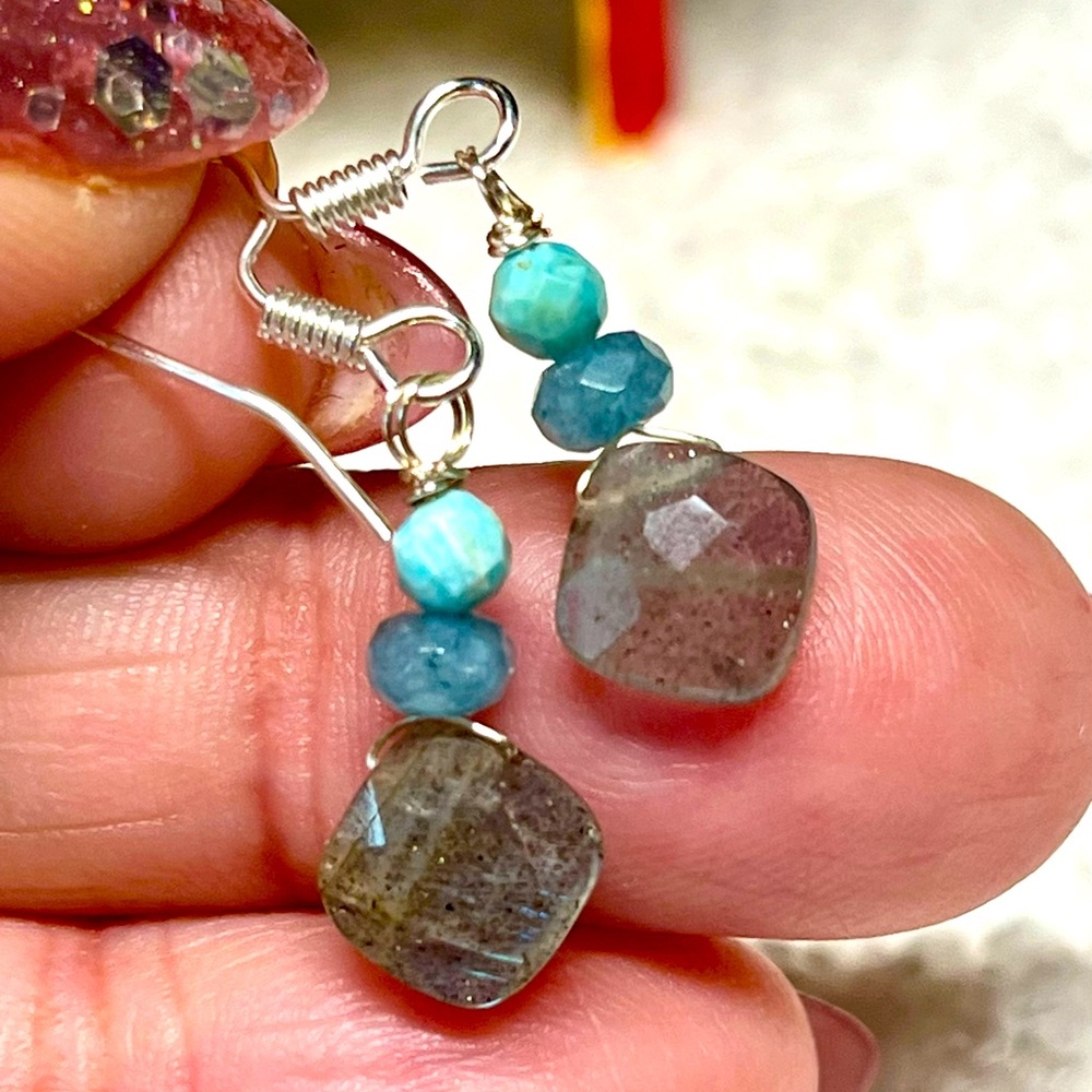 🌓 genuine labradorite, aquamarine and larimar earrings